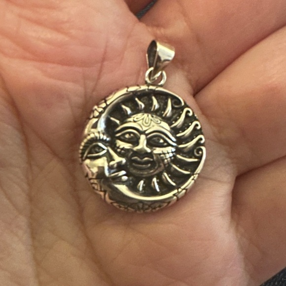 Handmade Jewelry - Silver plated sun and moon pendant